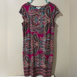 Liz Claiborne Women’s‎ Dress L Pink Colorful Paisley Geometric Tropical Beach